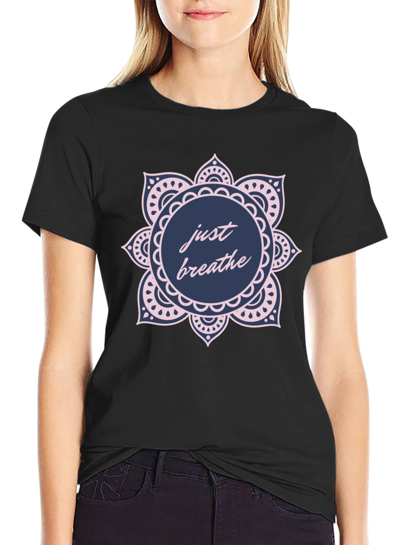Just Breathe Mandala Graphic T-Shirt - Relaxed Fit