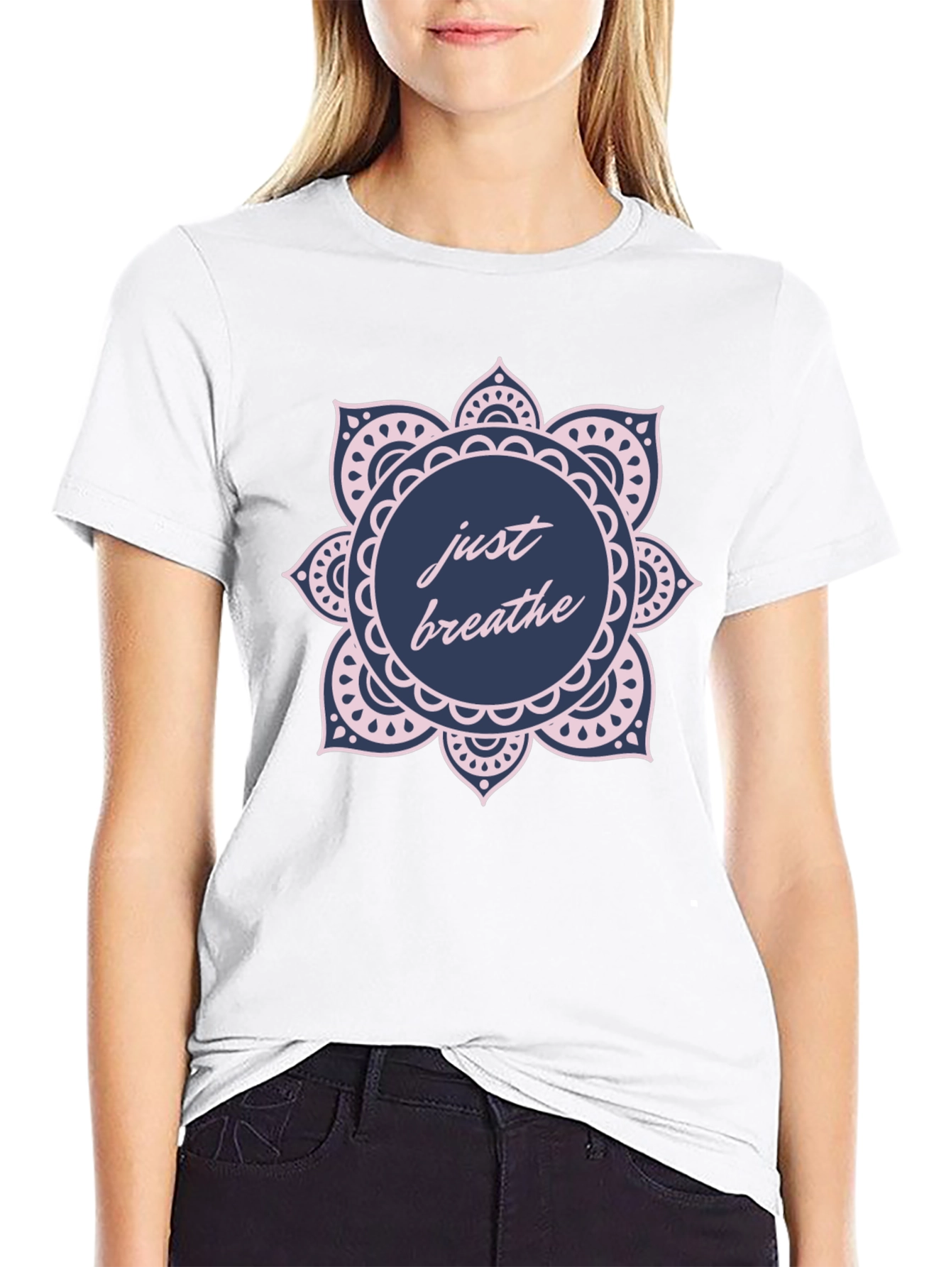 Just Breathe Mandala Graphic T-Shirt - Relaxed Fit