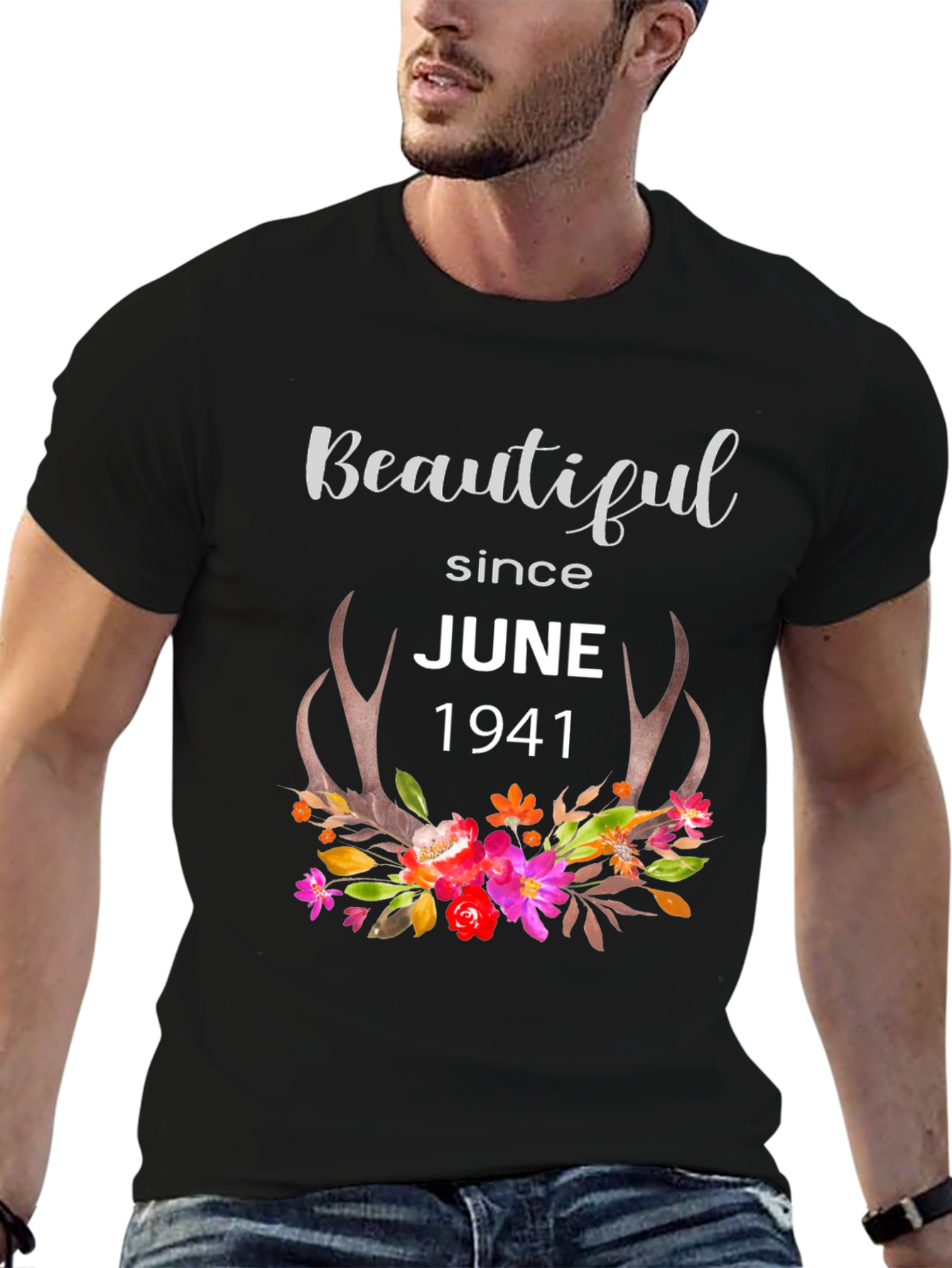 Beautiful Since June 1941 Floral Antler T-Shirt
