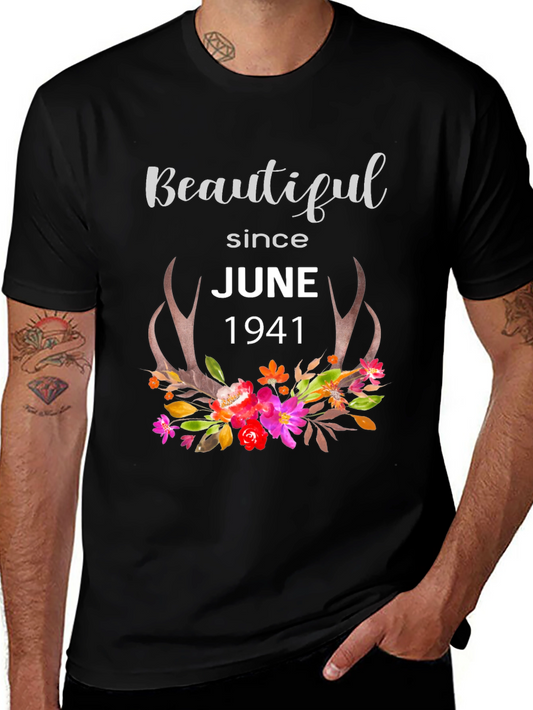 Beautiful Since June 1941 Floral Antler T-Shirt