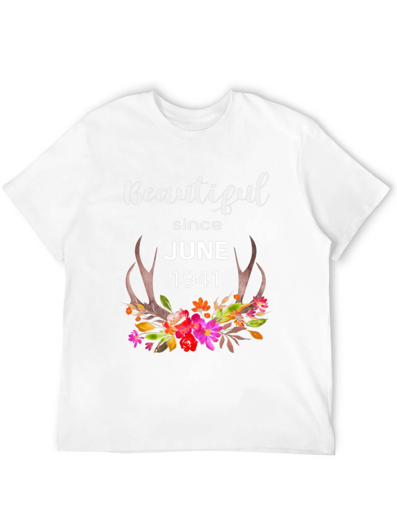 Beautiful Since June 1941 Floral Antler T-Shirt