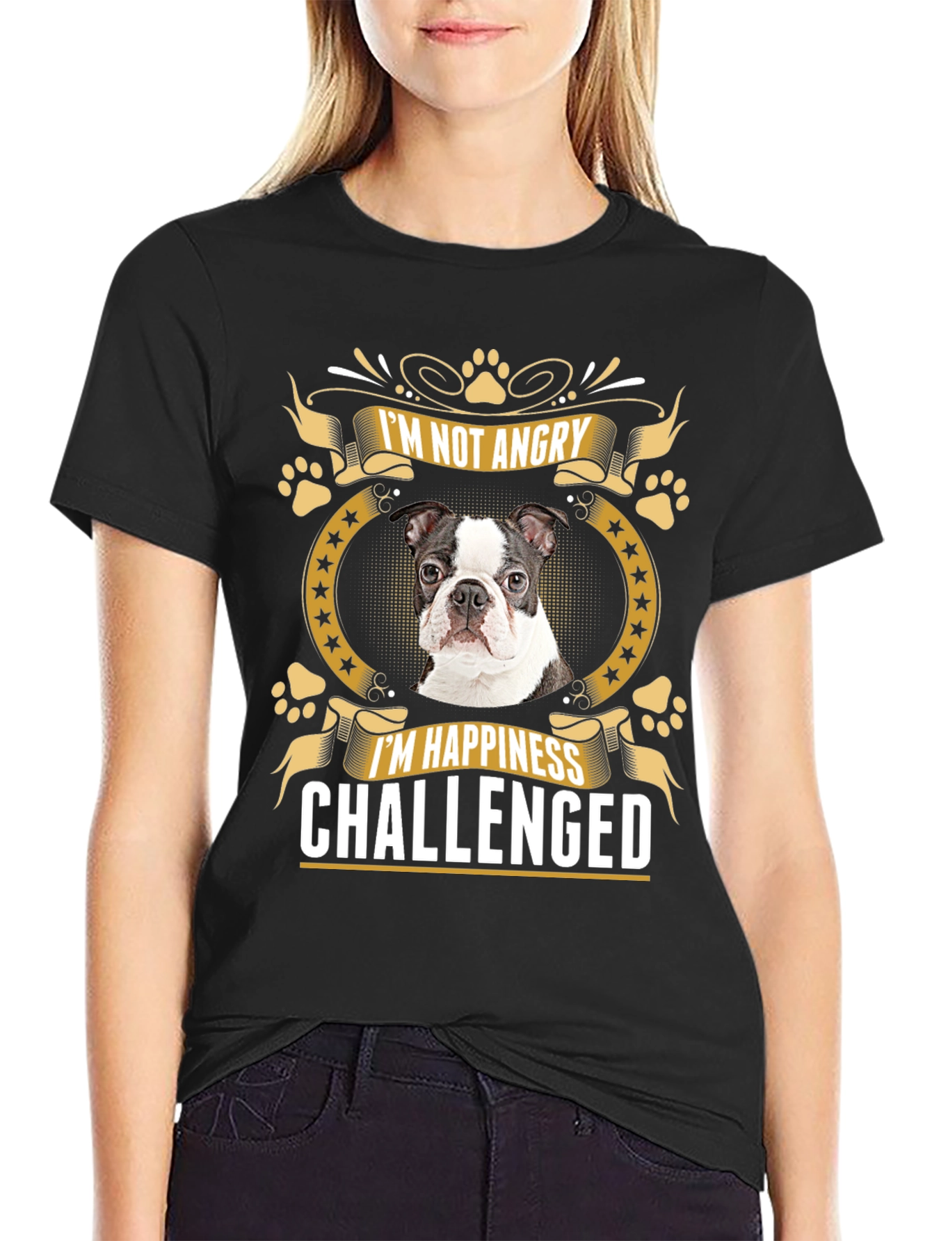 Funny Dog T-Shirt - Im Not Angry Happiness Challenged
