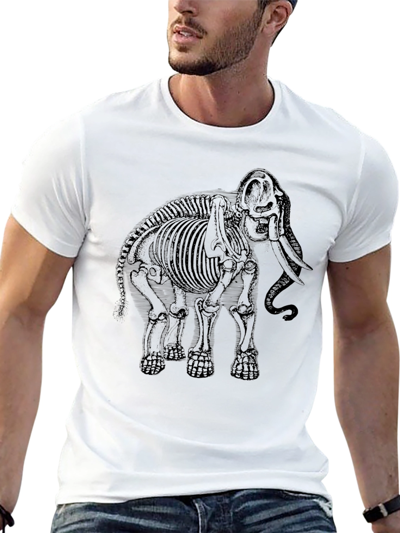 Elephant Skeleton Graphic Tee - Black