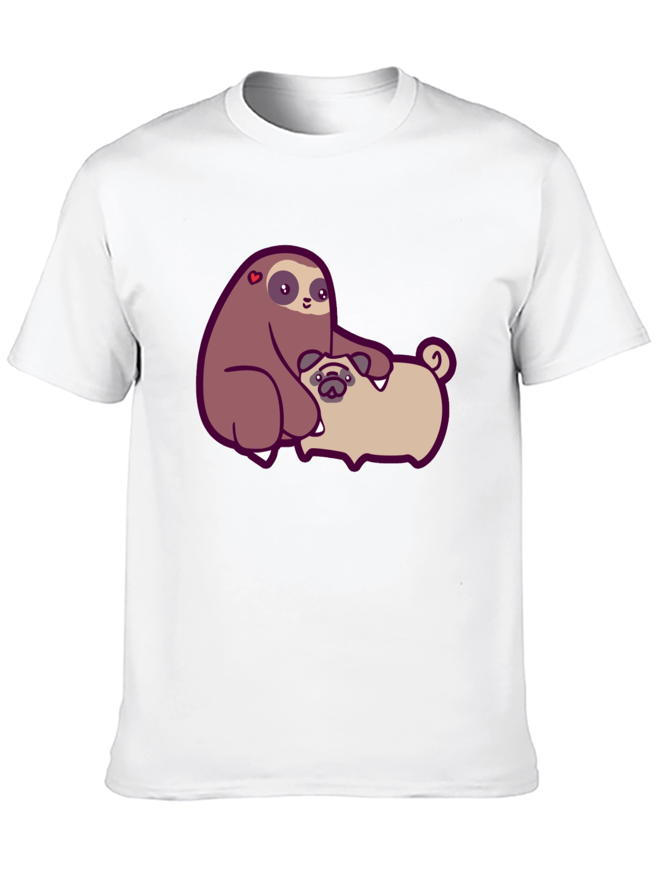 Sloth Hugging Pug Graphic Tee - Comfy Cotton T-Shirt