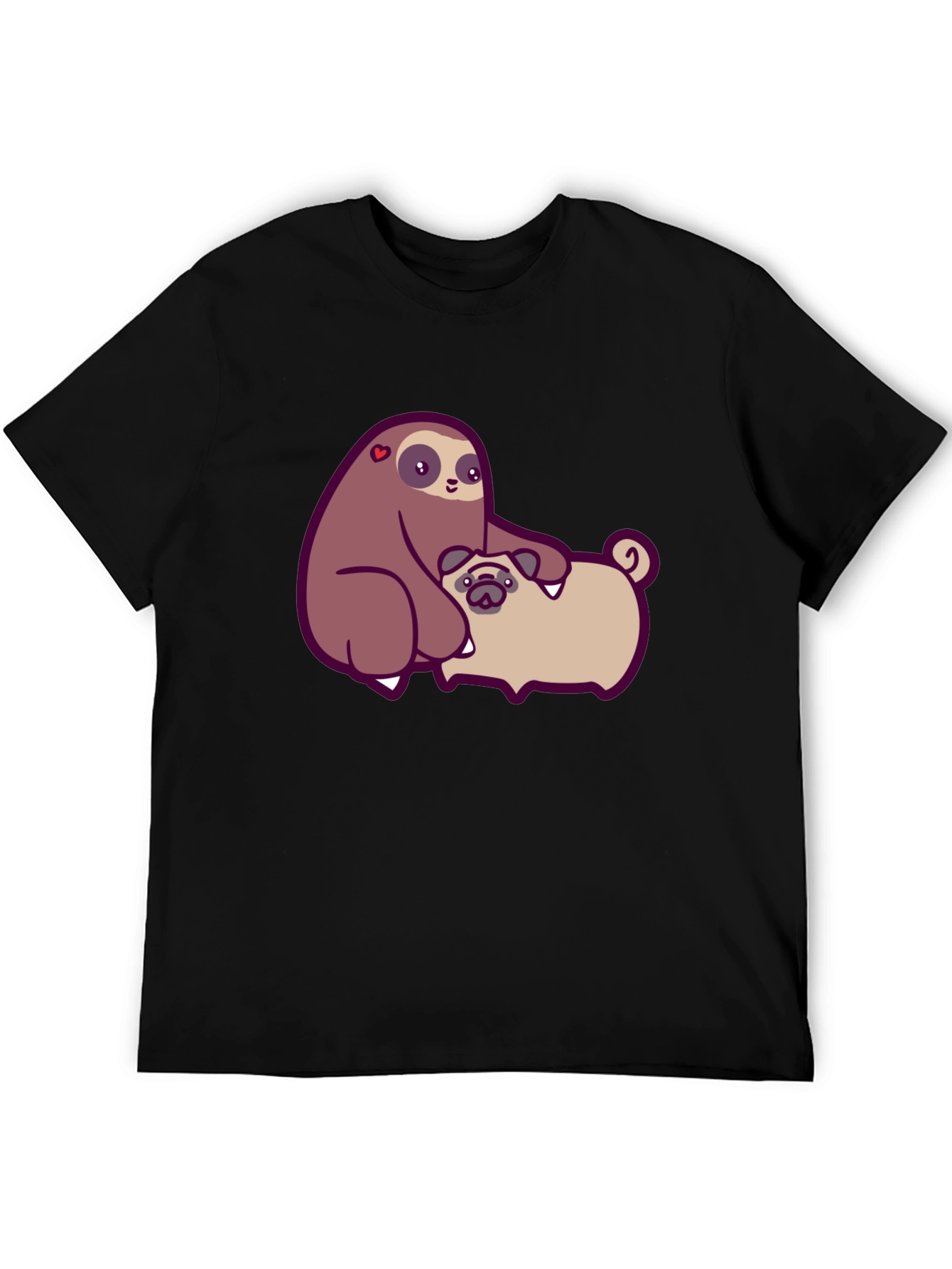 Sloth Hugging Pug Graphic Tee - Comfy Cotton T-Shirt