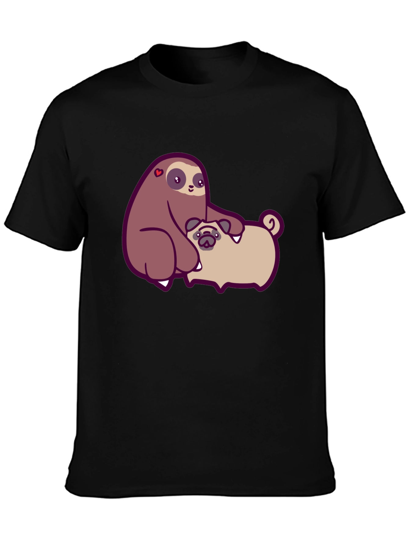 Sloth Hugging Pug Graphic Tee - Comfy Cotton T-Shirt