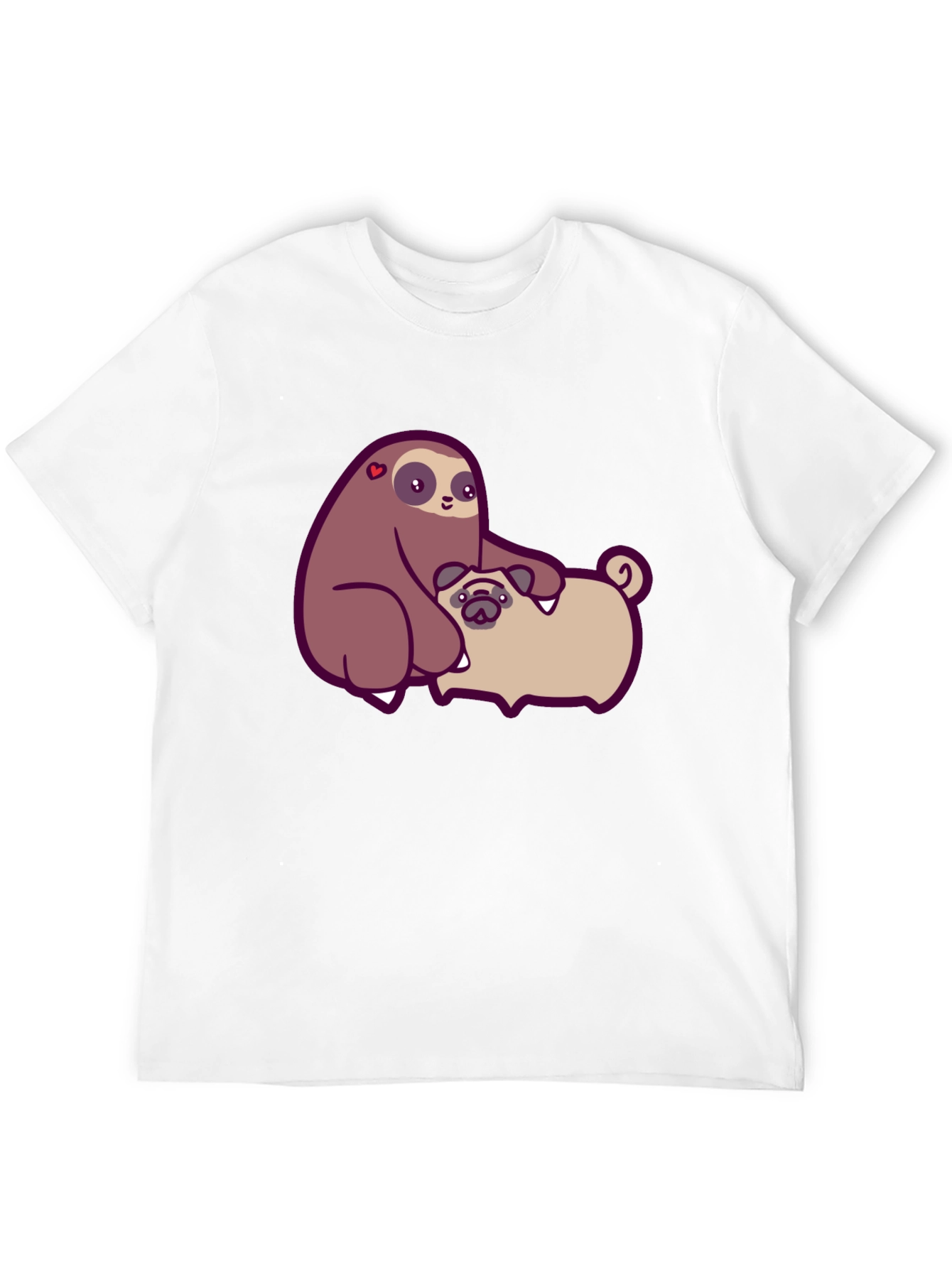 Sloth Hugging Pug Graphic Tee - Comfy Cotton T-Shirt