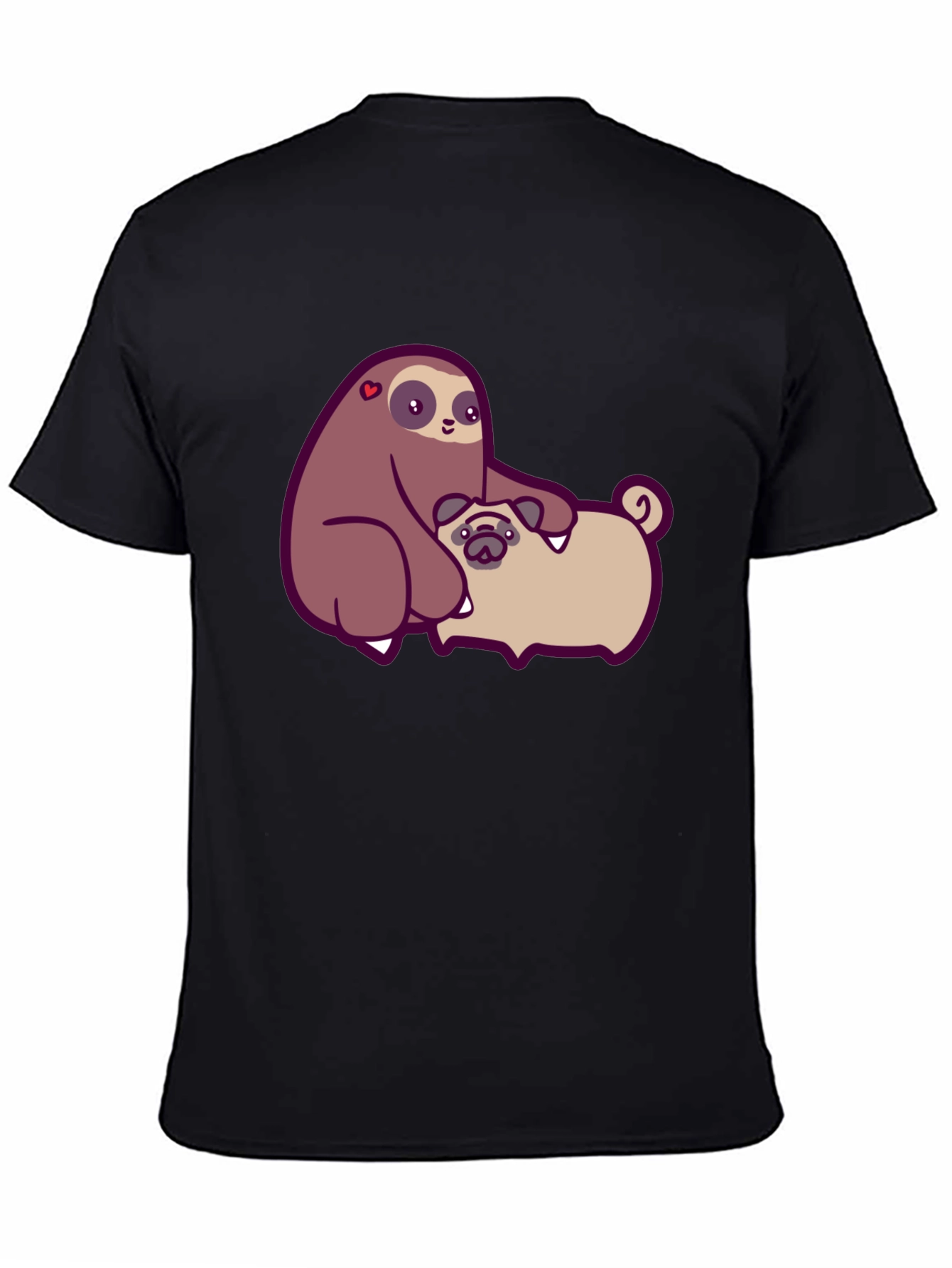 Sloth Hugging Pug Graphic Tee - Comfy Cotton T-Shirt