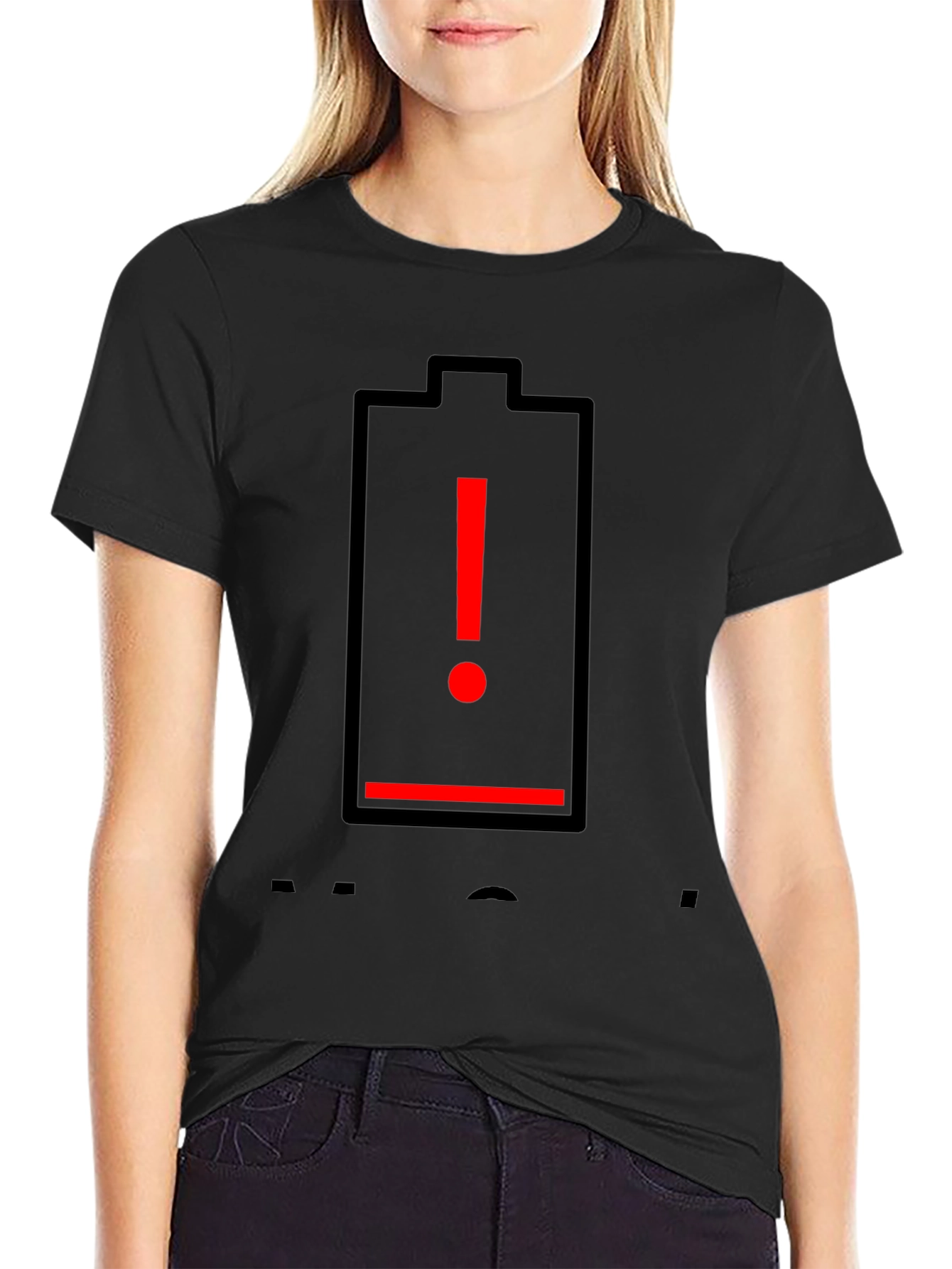 Low Battery Alert Graphic T-Shirt - Black Cotton Tee