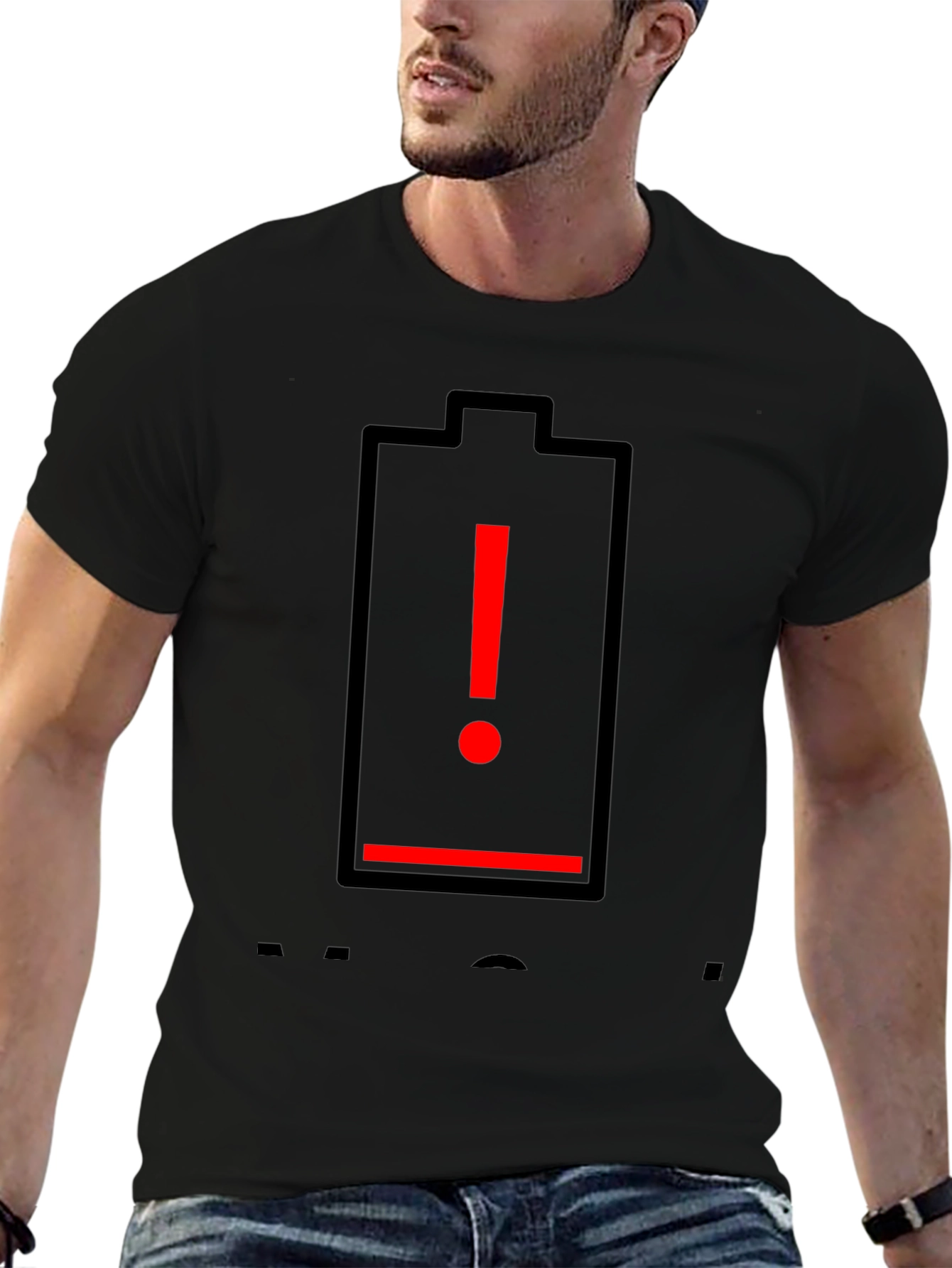 Low Battery Alert Graphic T-Shirt - Black Cotton Tee