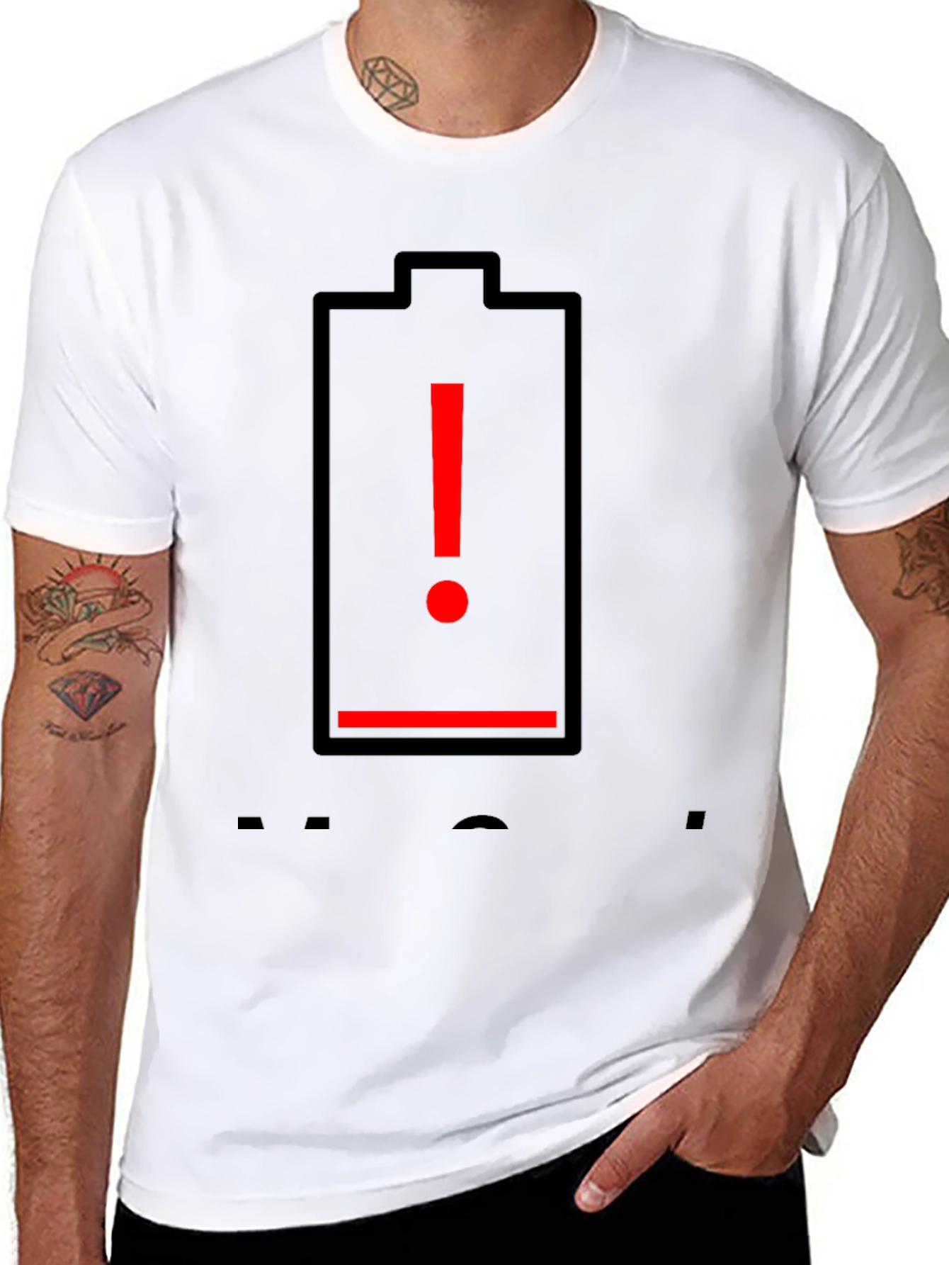 Low Battery Alert Graphic T-Shirt - Black Cotton Tee