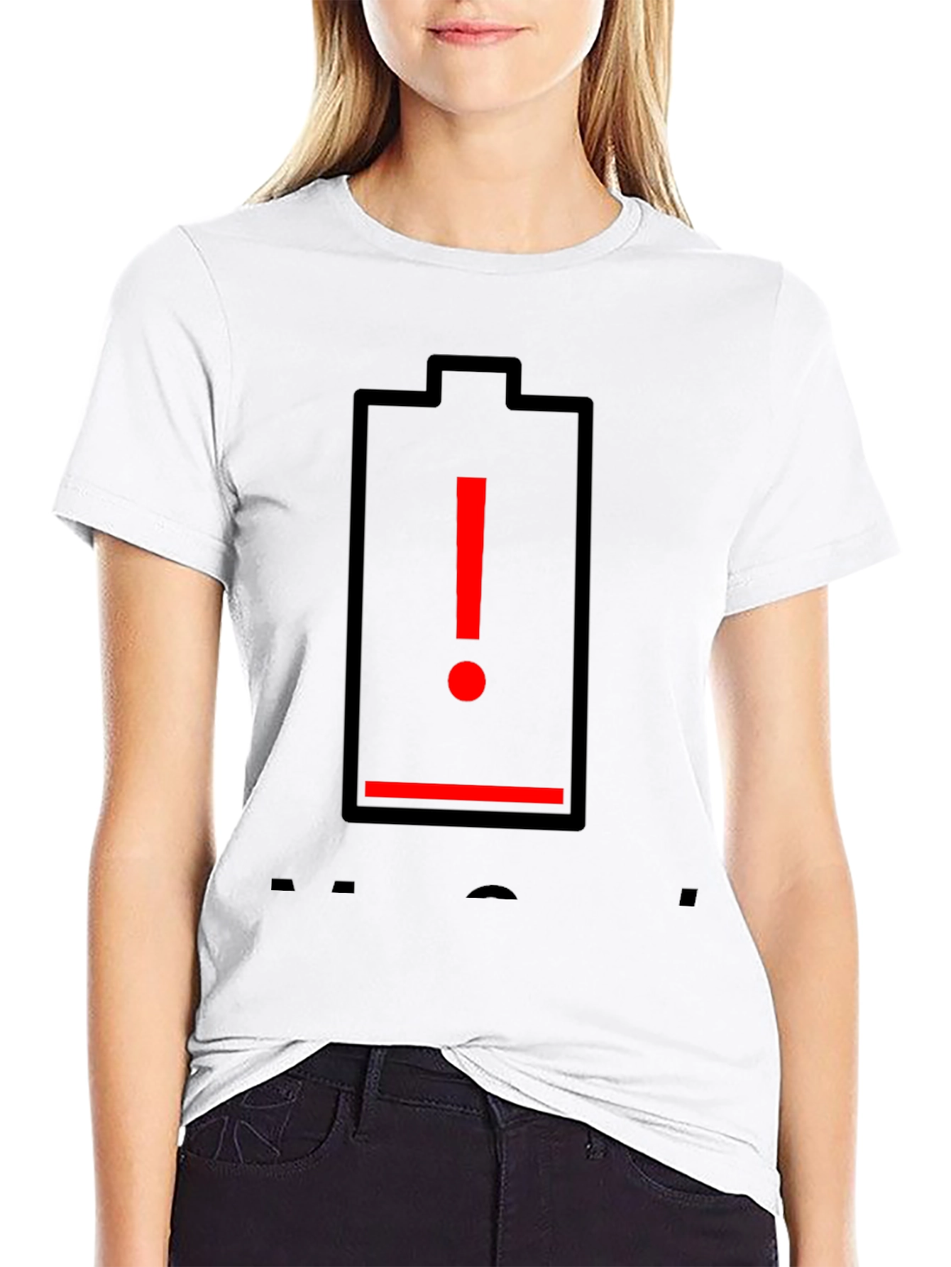 Low Battery Alert Graphic T-Shirt - Black Cotton Tee