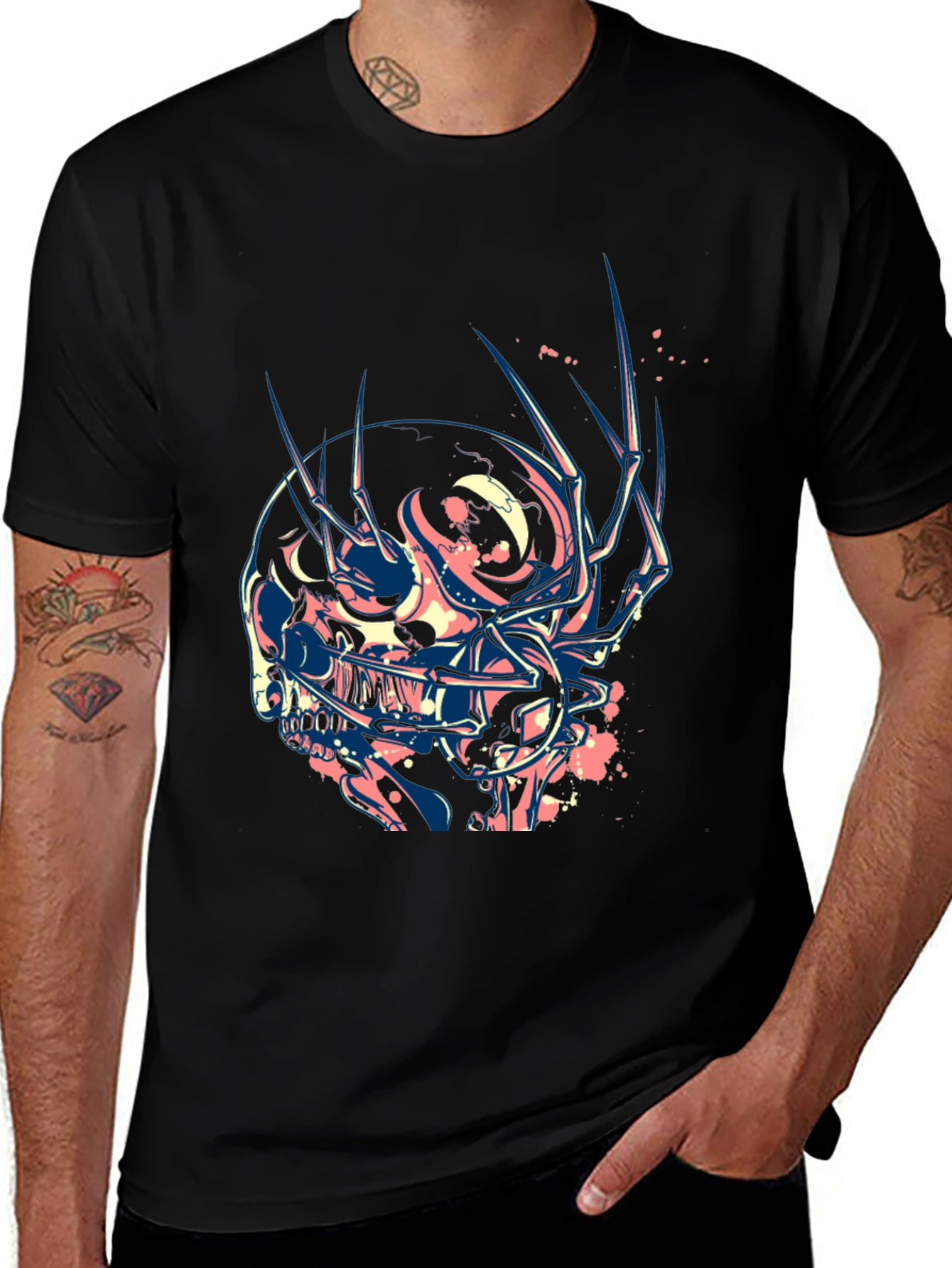 Skull Claw Graphic Print Black T-Shirt