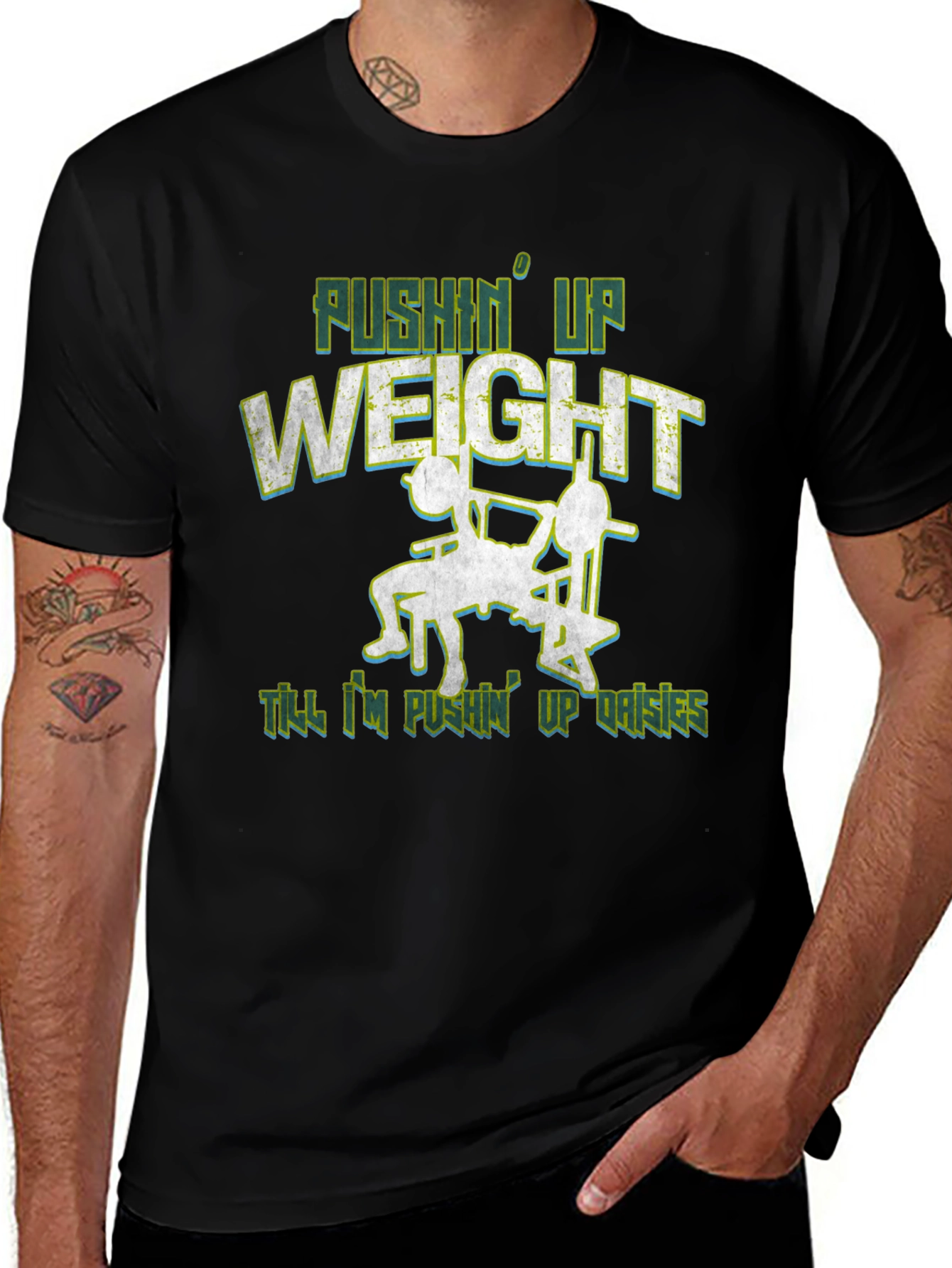 Pushin Up Weight Black Graphic Tee