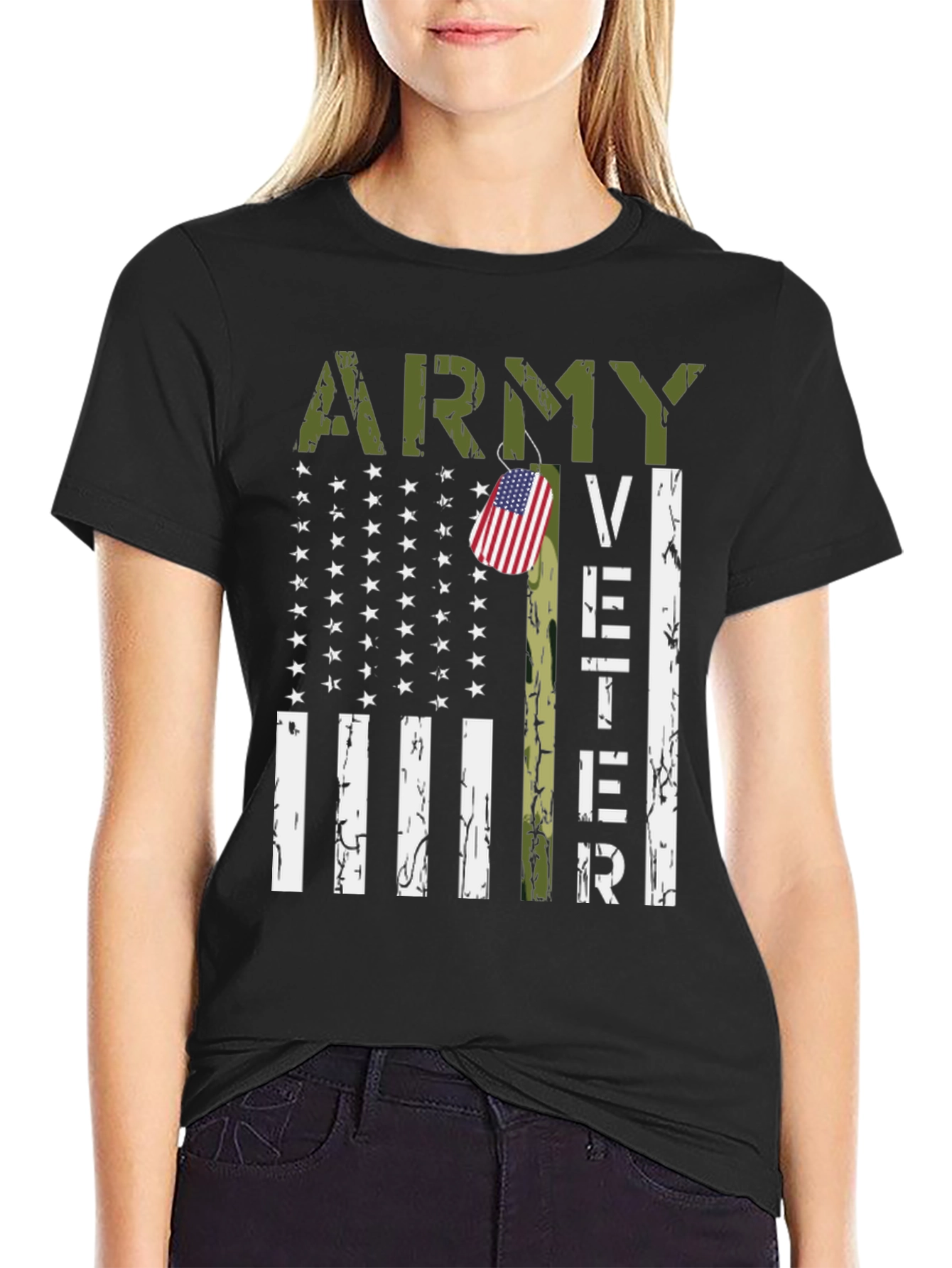 Army Veteran T-Shirt - Patriotic American Flag Design