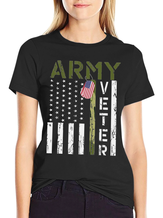 Army Veteran T-Shirt - Patriotic American Flag Design